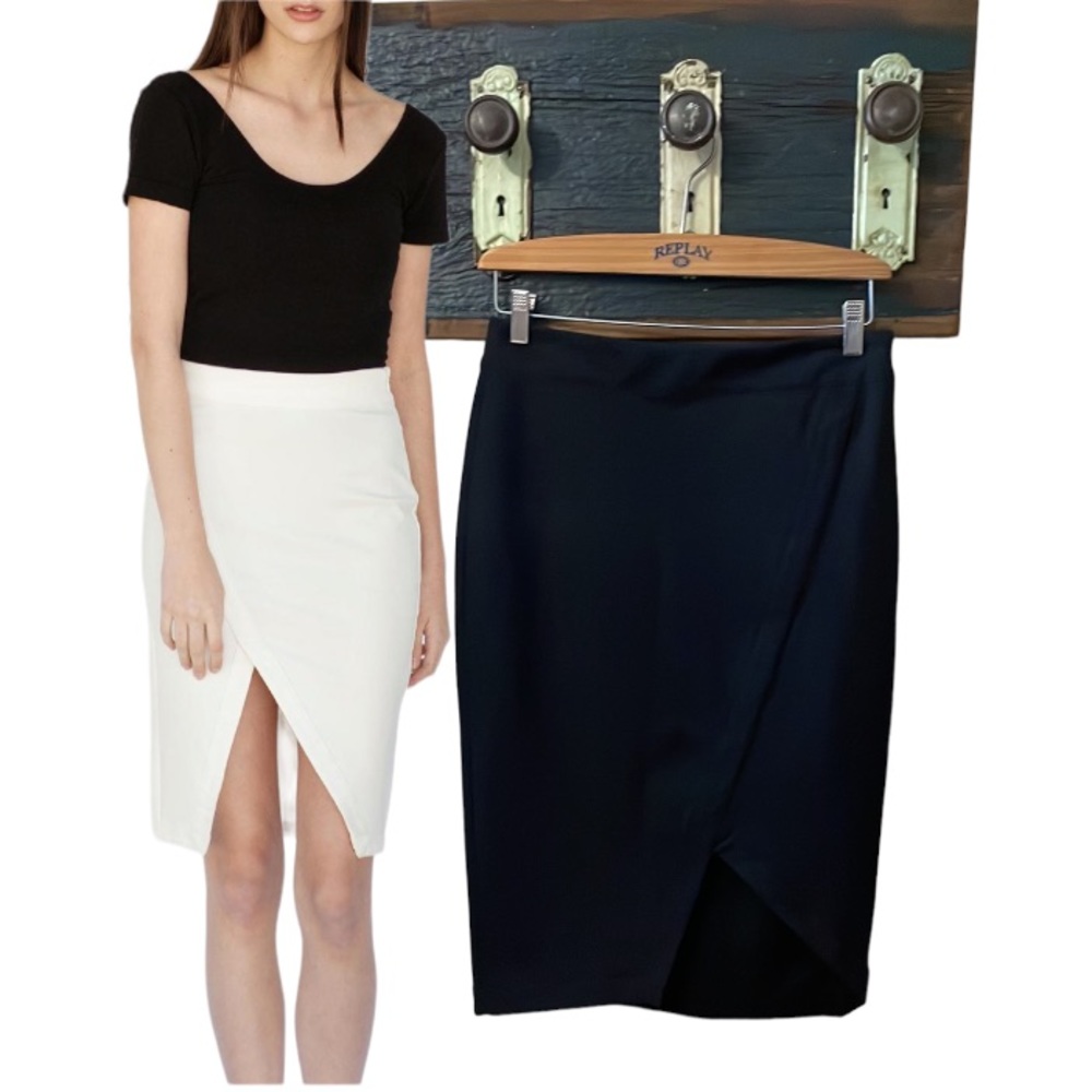 Cupcakes & Cashmere Dark Grey Pencil Skirt With Asymmetrical Front Slit